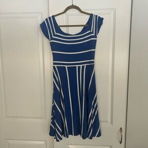 LOFT Blue and White Geometric Midi Dress